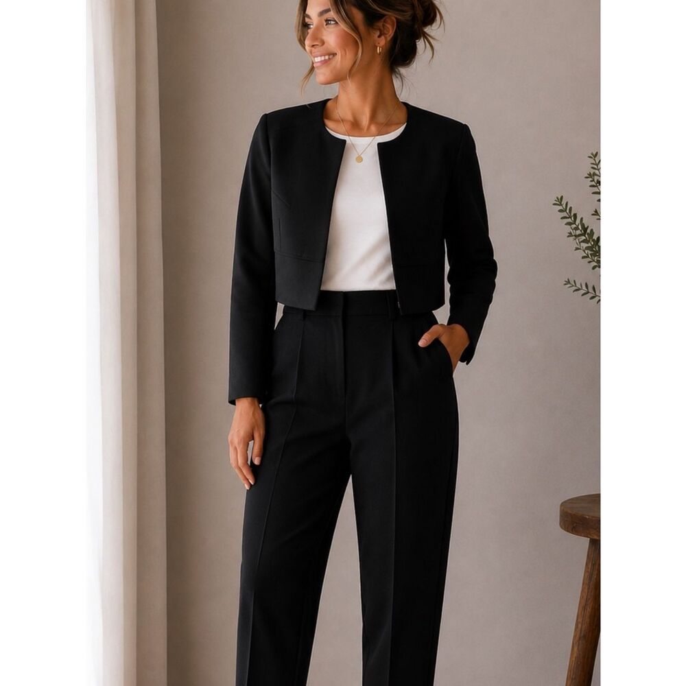 Paper London Women’s Cropped Black Blazer Jacket size 14